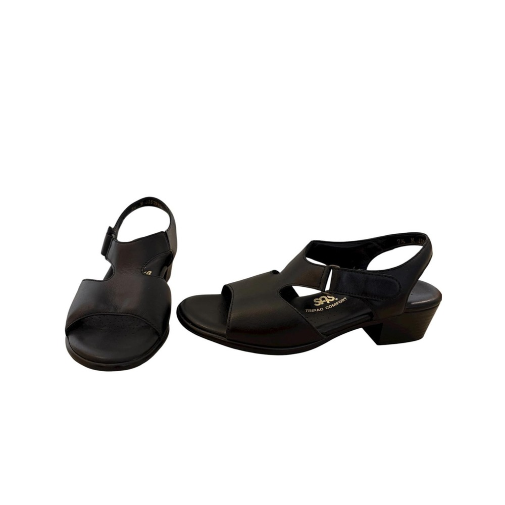 SAS Tripad Comfort‎ Womens Black Leather Slingback Block Heel Sandals Size 7.5 M